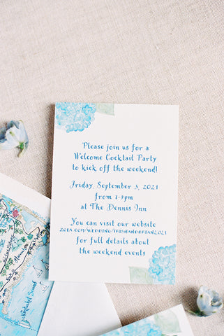 hydrangea welcome party card