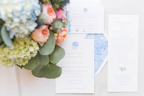 hydrangea wedding invitation with envelope liner