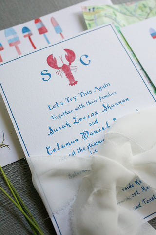 lobster with border wedding invitation