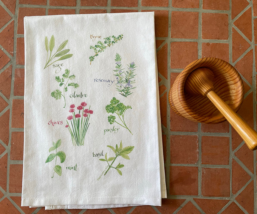 kitchen herbs towel
