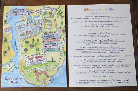 hand painted map and schedule of events