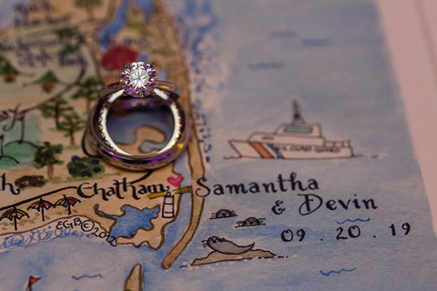 Wedding ring with Cape Cod map