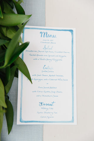 Watercolor border wedding menu