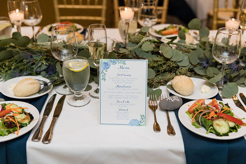 Hydrangea wedding table menu