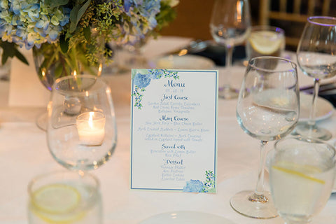 Hydrangea wedding table menu