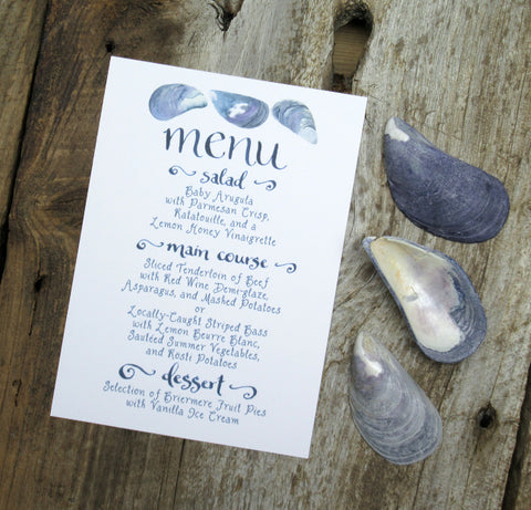 Mussel shell wedding menu