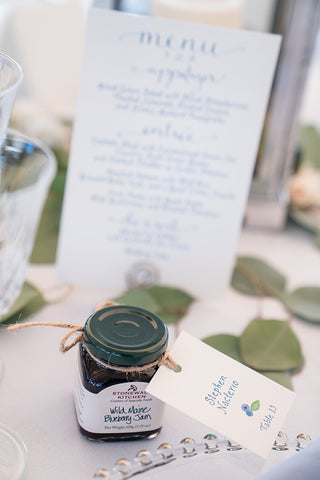 Table menu and blueberry jam gift tag