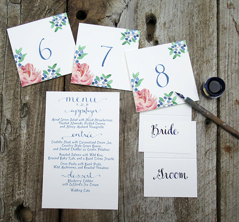 Peony and blueberries table numbers
