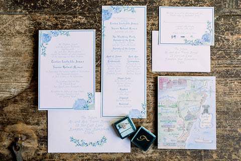 Martha's Vineyard Hydrangea wedding invitation suite