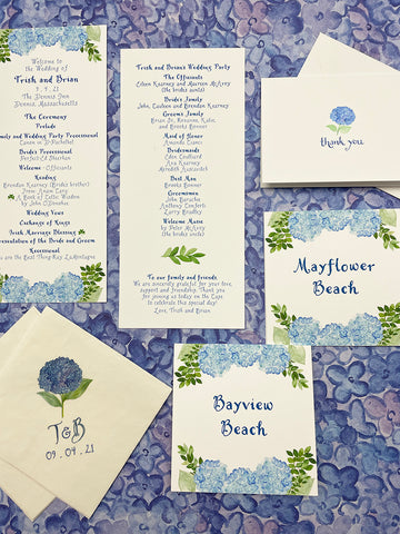 program and signage on hydrangea wrap