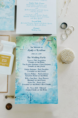 custom watercolor wedding reception program