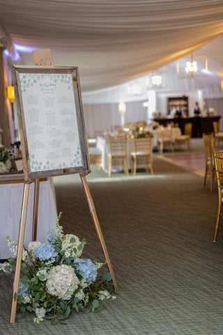 Custom sea glass seating chart in reception hall