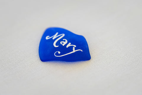Sea glass with calligraphy