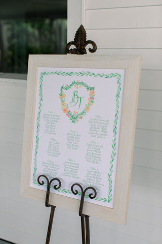 floral wreath wedding reception seating chart