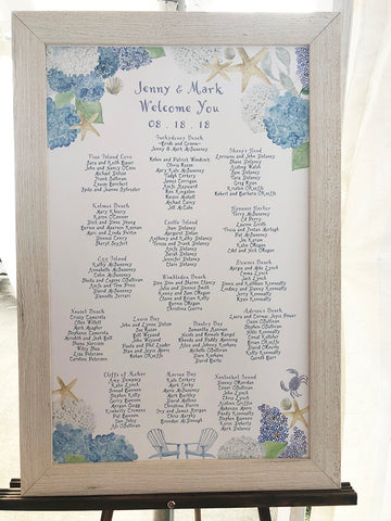 custom seating chart with hydrangeas