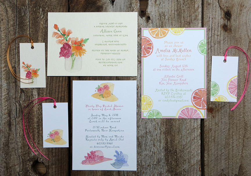 Watercolor bridal shower invitations