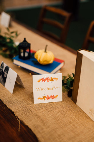 autumn trees wedding table sign