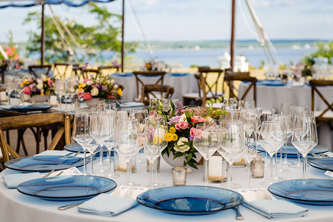 table setting with water view