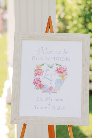 wedding welcome sign with crest
