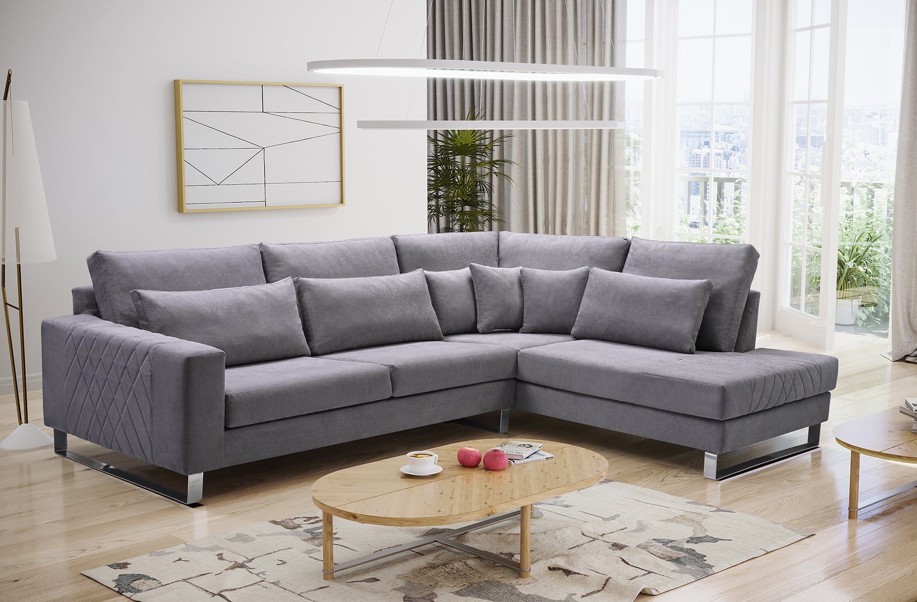 CORNELIA - Elegant Corner Sofa with beautiful design and chrome legs & –  Wardrobe Bunk Bed Sofa