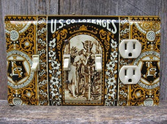 Quad Switch Plate Outlet Combo Cover Made From US Lozenges Tin