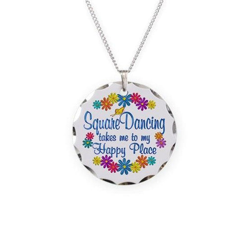 Square Dancing Happy Place Necklace Circle Charm
