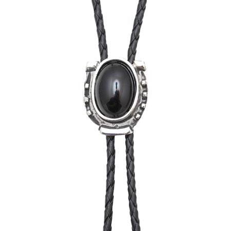 Black Onyx Stone Silver Bolo Tie