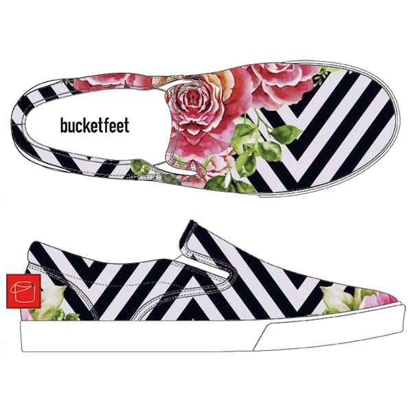 Striped Floral Bucketfeet Shoes by Threadless – 1Hunnid Percent Hood  Clothing & More