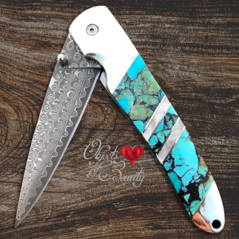 El Rey Solid Blue Kingman Turquoise Knife w Black DLC