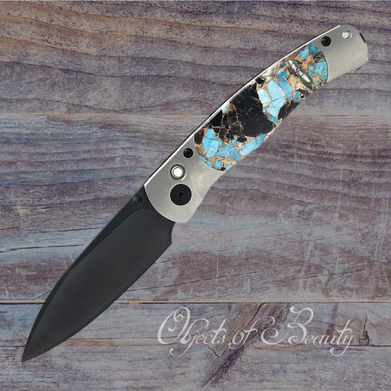 Blue Green Kingman Nugget Turquoise 3 Damascus Knife