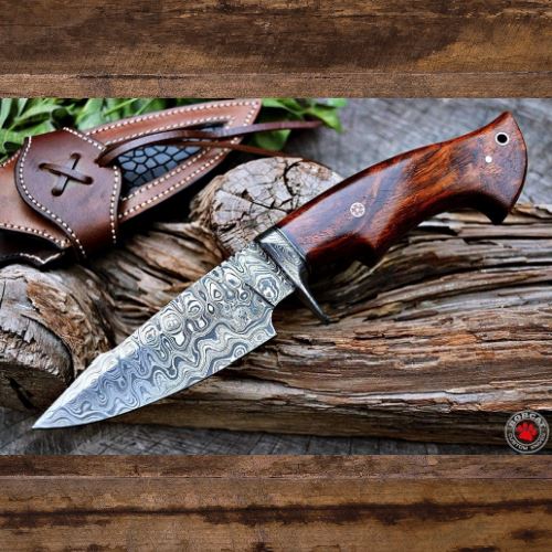 Rosewood Camel Bone Damascus Bushcraft Knife