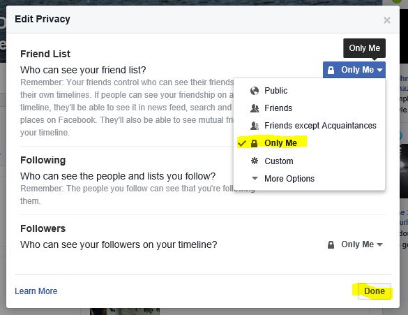 Image of Friend Privacy Settings