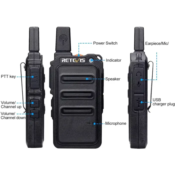 Retevis RT19 Two Way Radios Rechargeable,Portable Walkie Talkies for Adults,1300mAh Battery,Metal Clip,Hands Free Way Radios for Family Small Stores - 3