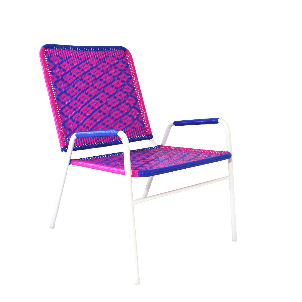woven chair white blue pink handwoven metal chair
