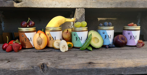 JEM Organics jars with fruit