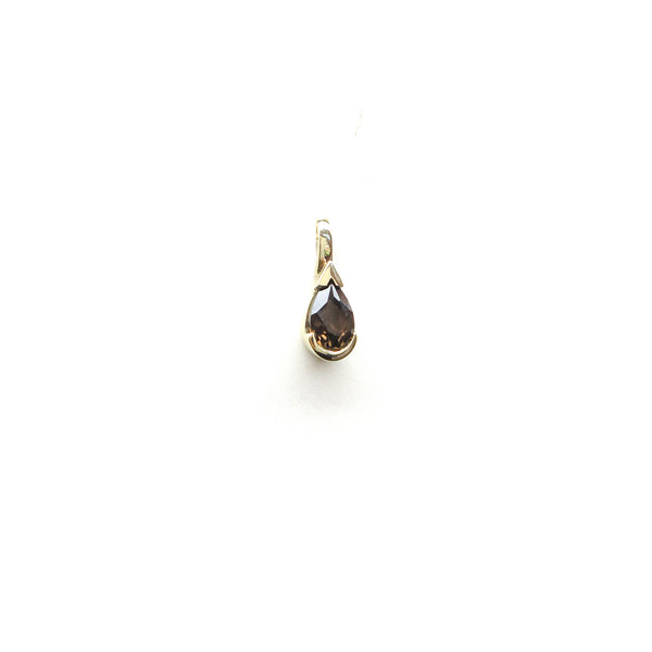 Partial Bezel Teardrop Smokey Quartz Charm Pendant in Yellow Gold