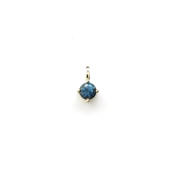 Four Claw Round Blue Topaz Pendant Charm in Yellow Gold