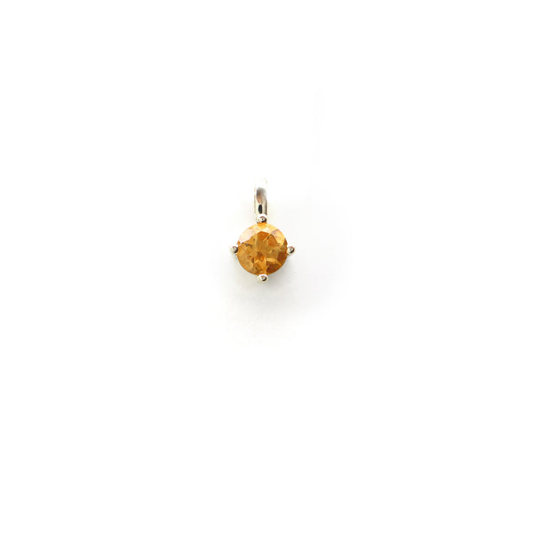 Four Claw Round Citrine Pendant Charm in Yellow Gold