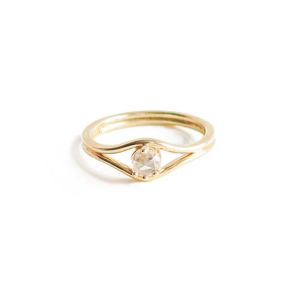 Rose Cut White Diamond Double Arch Band Ring in Yellow Gold