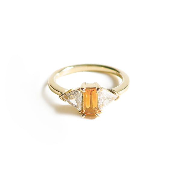 Citrine Baguette and Trillion Diamonds Trilogy Ring in Yellow Gold