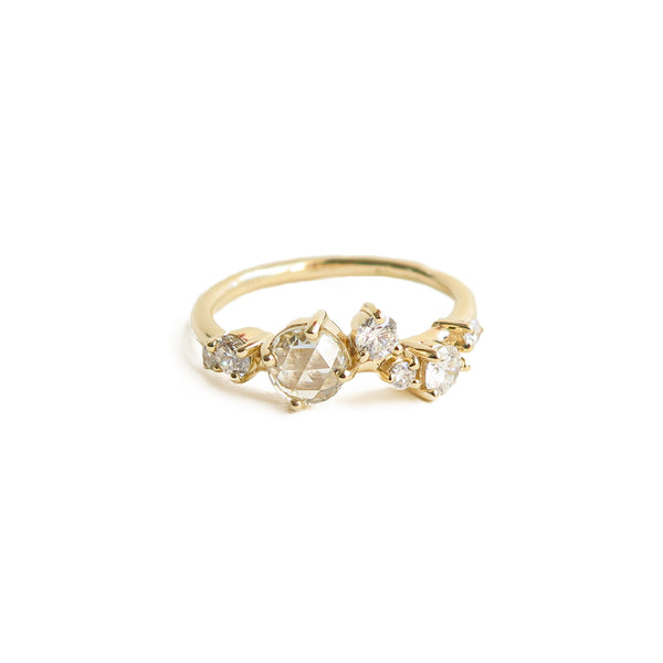 Rose and Brilliant Cut Diamonds Scattered Band in Yellow Gold