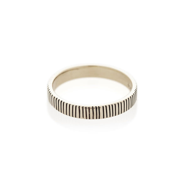 Striped Men's Band in White Gold