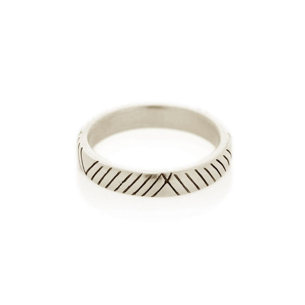 Diagonal Striped Men's Band in White Gold