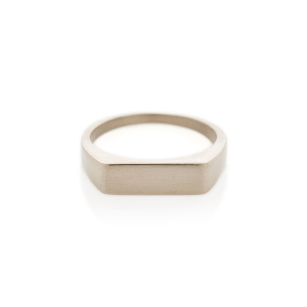 Rectangle Signet Ring in White Gold