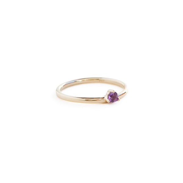 Three Claw Mini Amethyst Ring in Yellow Gold