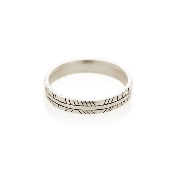 Half Diagonal Striped Men's Band in White Gold