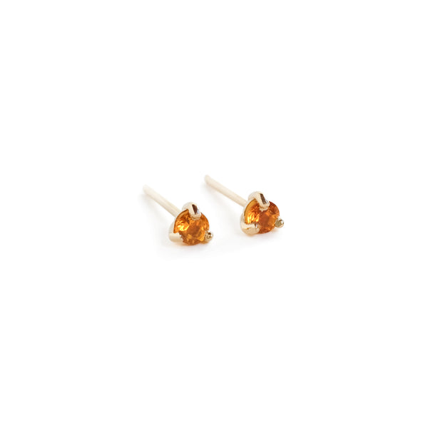 Three Claw Mini Citrine Stud Earrings in Yellow Gold