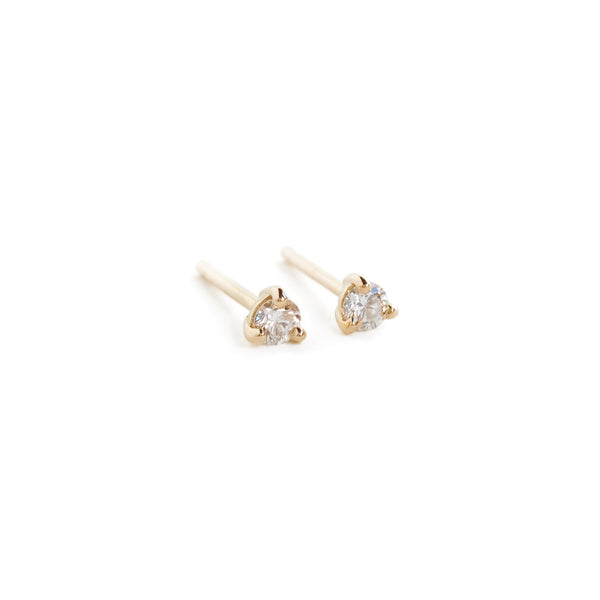 Three Claw Mini Diamond Stud Earrings in Yellow Gold