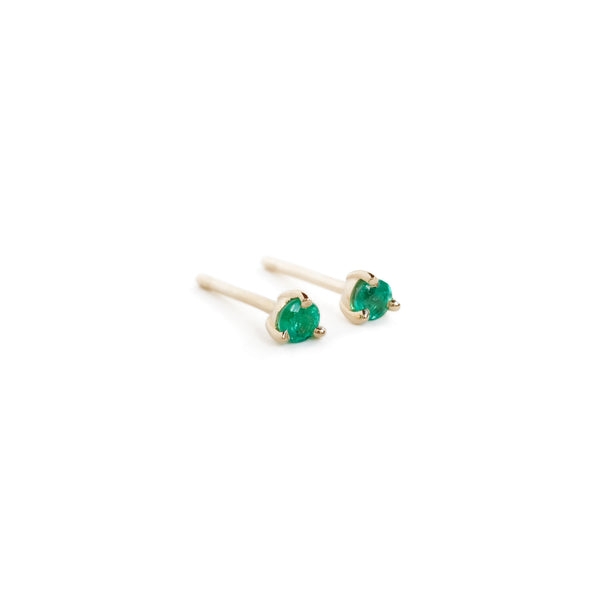 Three Claw Mini Emerald Stud Earrings in Yellow Gold