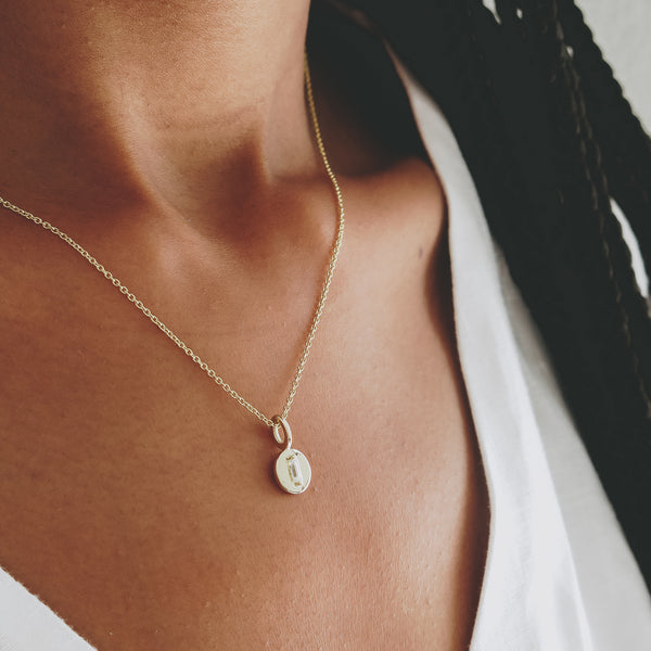 The Juno Disc Pendant - with Moissanite Baguette in Yellow Gold